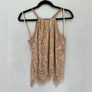 Delicate lace halter top, beige size medium
